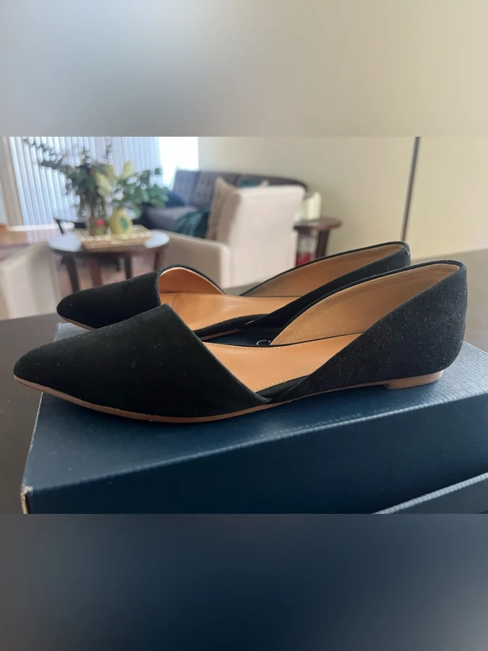 J. Crew Black Pointed-Toe Suede D’Orsay Flats Size 7